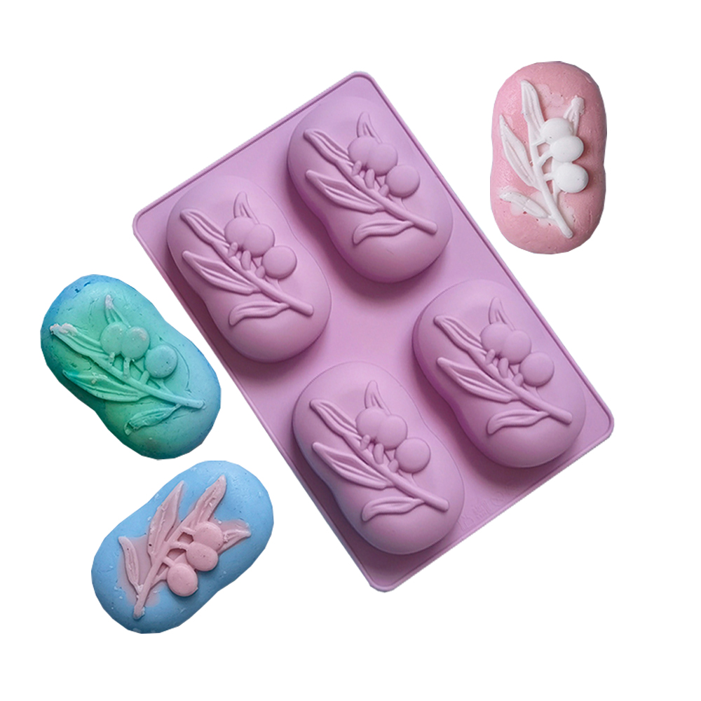 Soap Making Gifts - 4 تجاويف البيضاوي شجرة الزيتون سيليكون