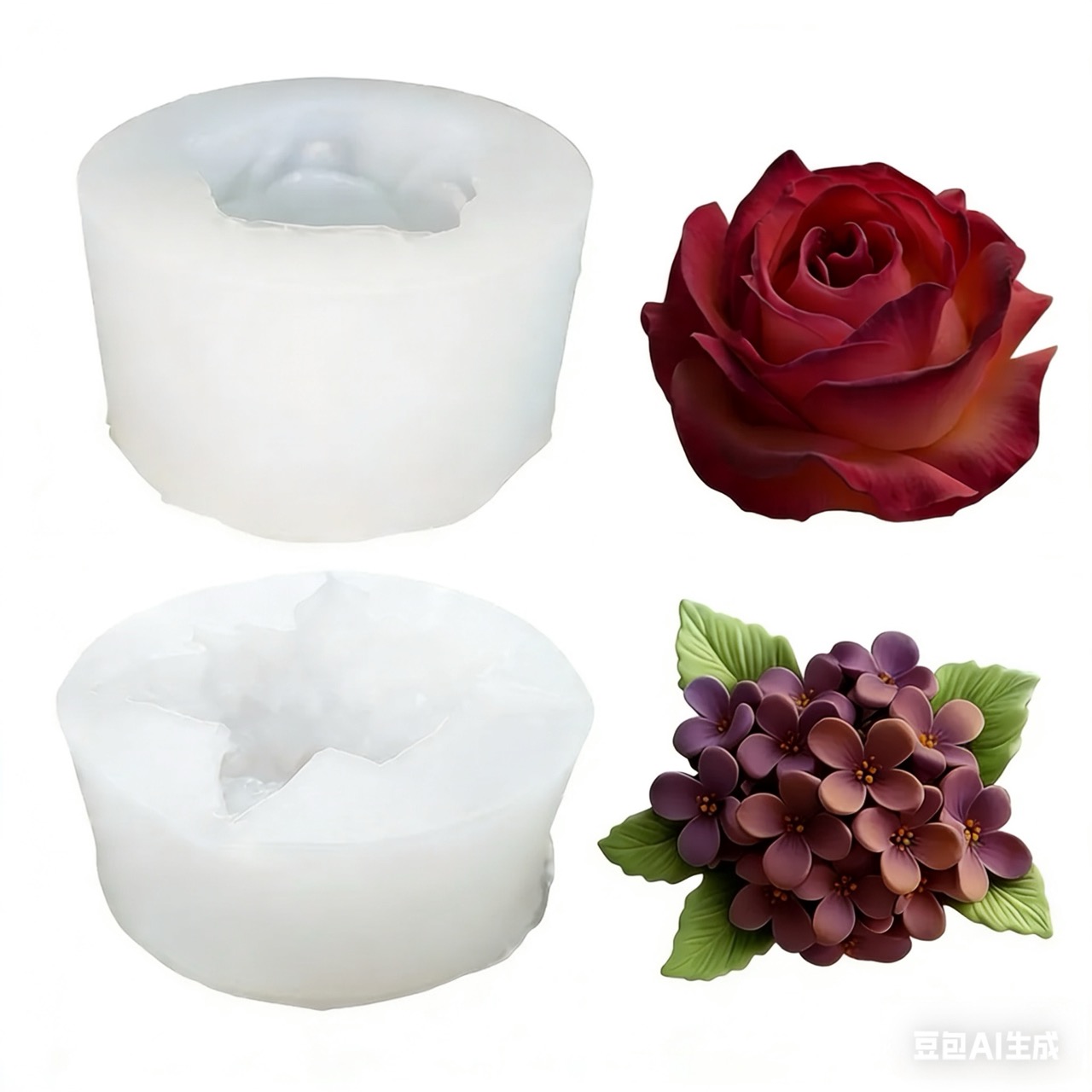 Soap Making Recipes - قطعتان من قوالب السيليكون لزهرة الورد